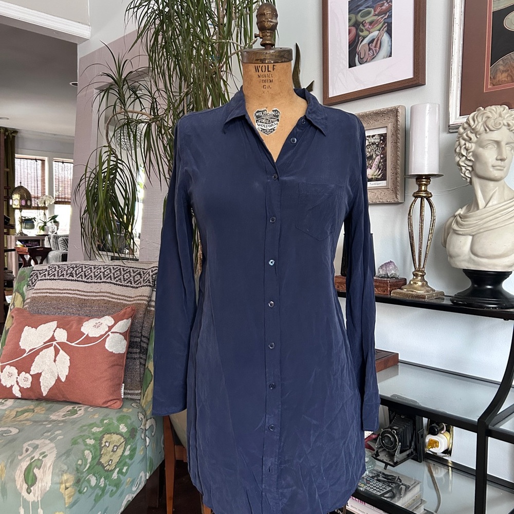 EQUIPMENT Navy 100% Silk Shirt Dress